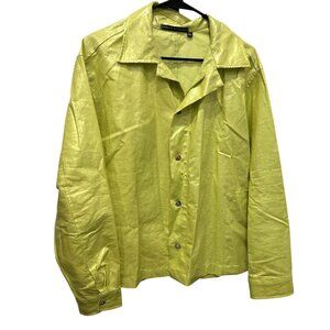 Robert Krugman Lime Green Linen Long Sleeve Button-Up Shirt Sz XL